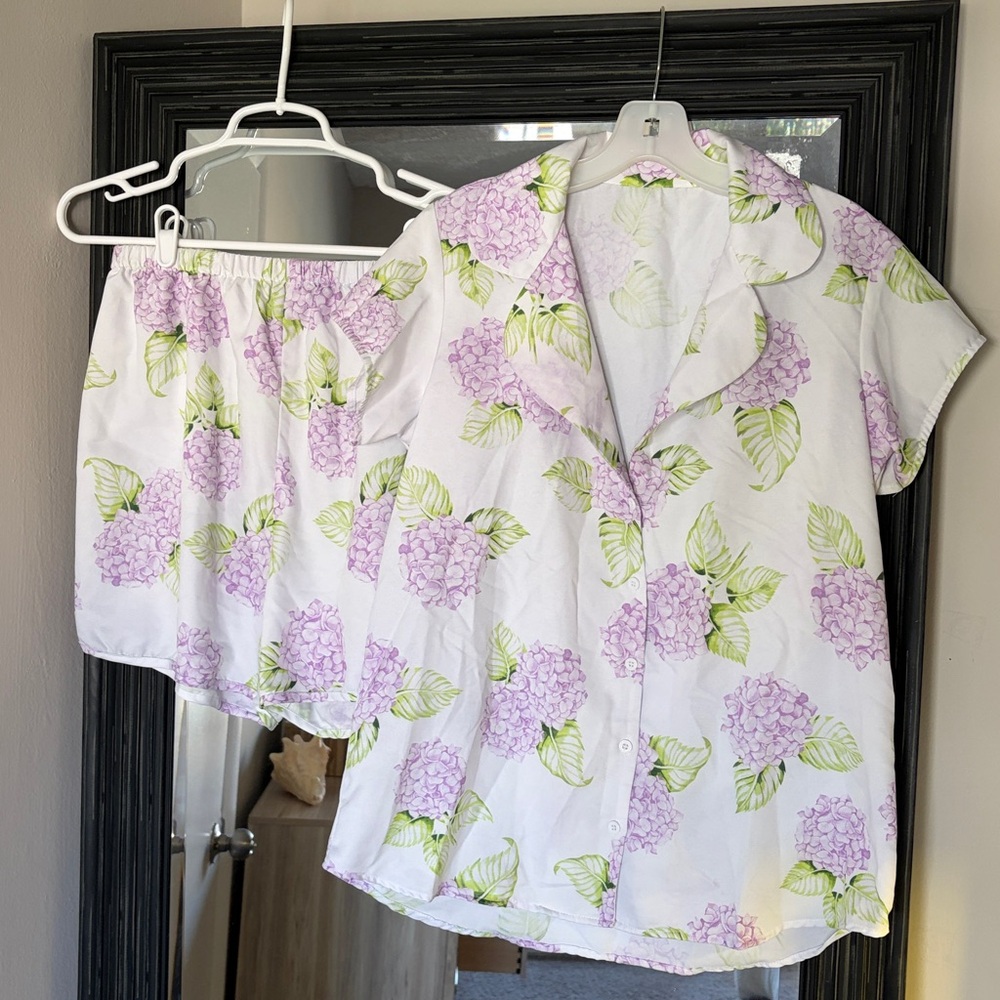 Floral Pajama Set with Purple and Green Design